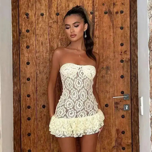 Avril Lace Frill Mini Dress